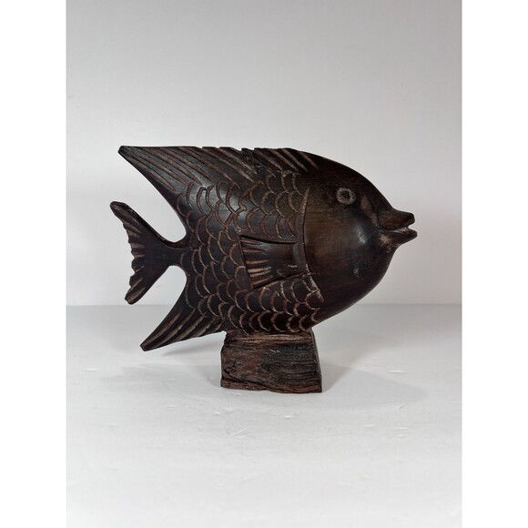 Angel Fish Wood Sculpture Rustic Style Fisherman Gift Folk Art Hand Carved 7.5” - Picture 1 of 11